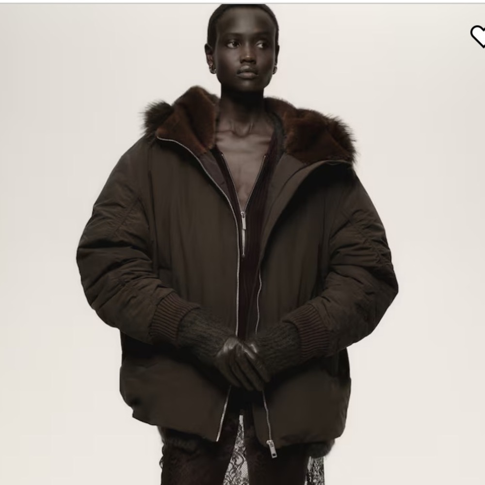 H&M Oversized Brown Jacket with Fur Hood